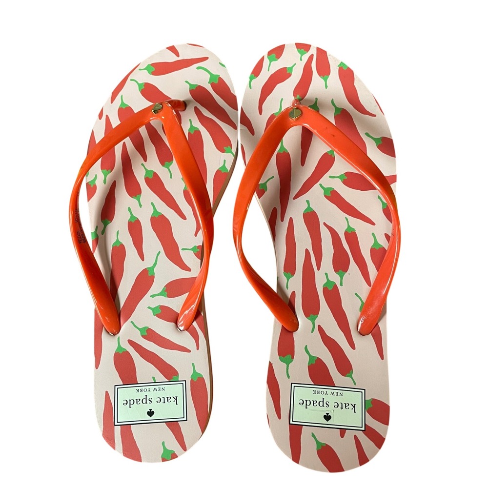 Kate Spade Feldon Chili Pepper Flip Flop Sandals Sz 10 Novelty Print Summer Hot